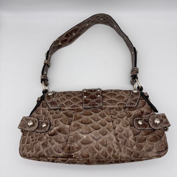 Guess Y2K Baguette Shoulder Bag Faux Patent Leather Croc Stud Purse Vintage - Picture 9 of 16